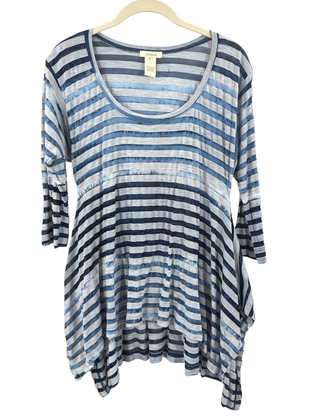 Sundance Mystic Tunic Top Size Medium Burnout Boho Beach Blue Striped Nautical - Picture 2 of 7